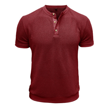 Men's Short-Sleeved Textured Knit Henley T-Shirt Pullover