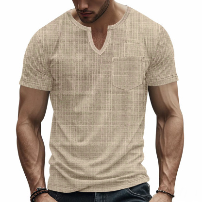 Linen-look Slubbed Loose-fit Breathable Sports Casual V-neck Short-sleeved Top