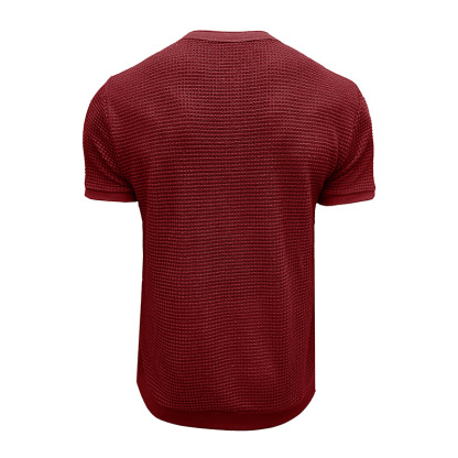 Men's Short-Sleeved Textured Knit Henley T-Shirt Pullover