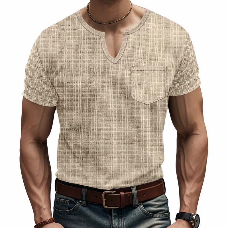 Linen-look Slubbed Loose-fit Breathable Sports Casual V-neck Short-sleeved Top