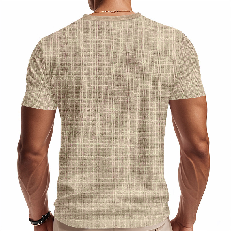 Linen-look Slubbed Loose-fit Breathable Sports Casual V-neck Short-sleeved Top