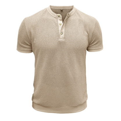 Men's Short-Sleeved Textured Knit Henley T-Shirt Pullover