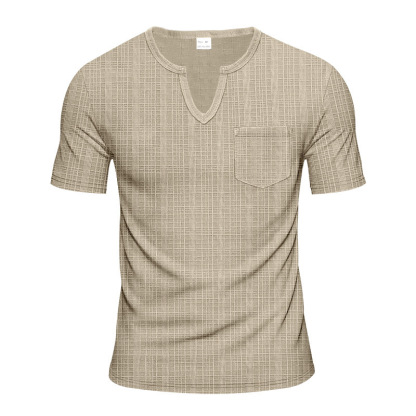 Linen-look Slubbed Loose-fit Breathable Sports Casual V-neck Short-sleeved Top