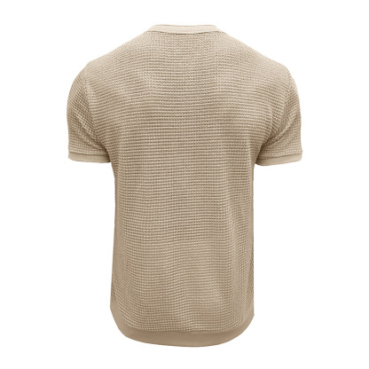Men's Short-Sleeved Textured Knit Henley T-Shirt Pullover