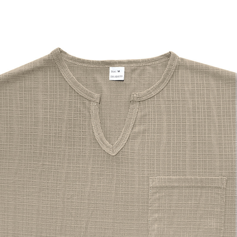 Linen-look Slubbed Loose-fit Breathable Sports Casual V-neck Short-sleeved Top