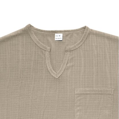 Linen-look Slubbed Loose-fit Breathable Sports Casual V-neck Short-sleeved Top