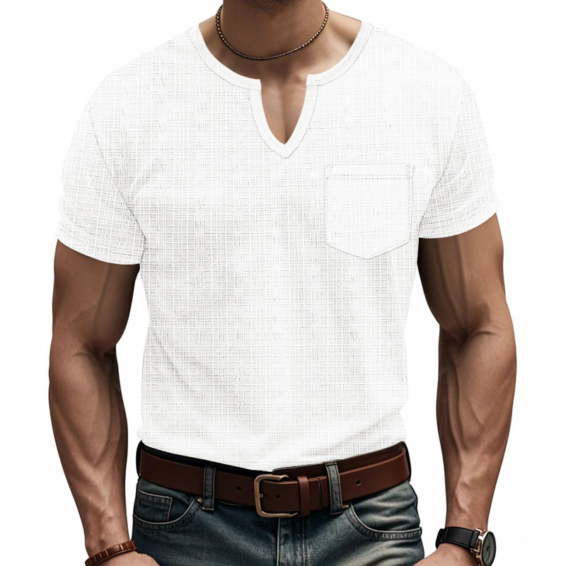 Linen-look Slubbed Loose-fit Breathable Sports Casual V-neck Short-sleeved Top