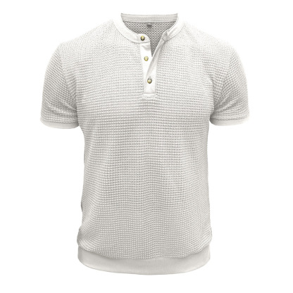 Men's Short-Sleeved Textured Knit Henley T-Shirt Pullover