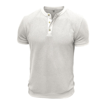 Men's Short-Sleeved Textured Knit Henley T-Shirt Pullover
