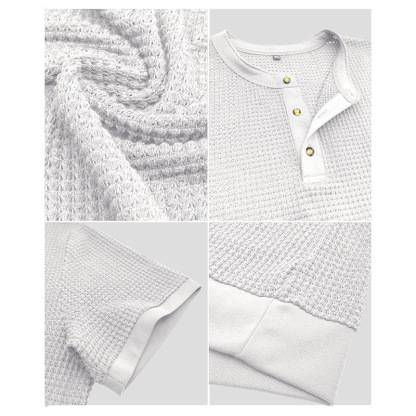 Men's Short-Sleeved Textured Knit Henley T-Shirt Pullover