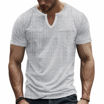 Linen-look Slubbed Loose-fit Breathable Sports Casual V-neck Short-sleeved Top