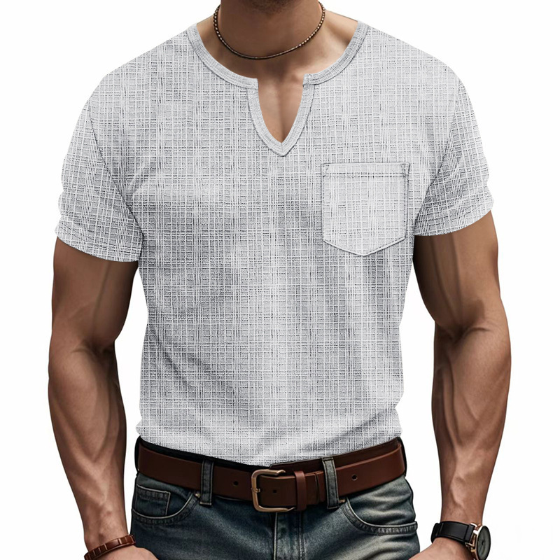 Linen-look Slubbed Loose-fit Breathable Sports Casual V-neck Short-sleeved Top