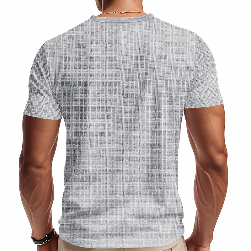 Linen-look Slubbed Loose-fit Breathable Sports Casual V-neck Short-sleeved Top