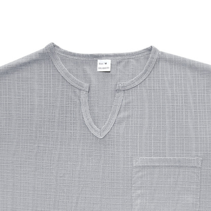 Linen-look Slubbed Loose-fit Breathable Sports Casual V-neck Short-sleeved Top