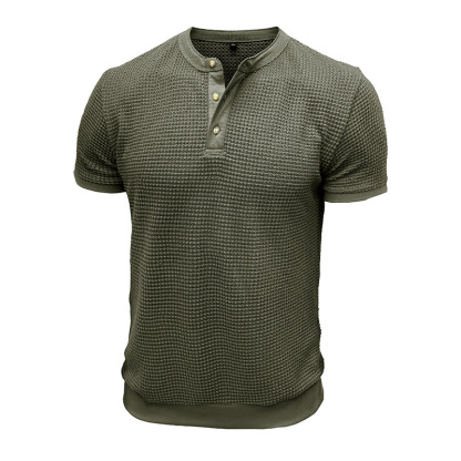 Men's Short-Sleeved Textured Knit Henley T-Shirt Pullover