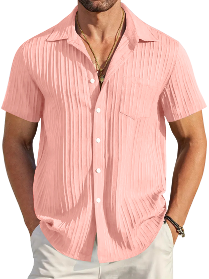 Summer Fashion Striped Color-Block Business Slim-Fit Casual Short-Sleeved Shirt
