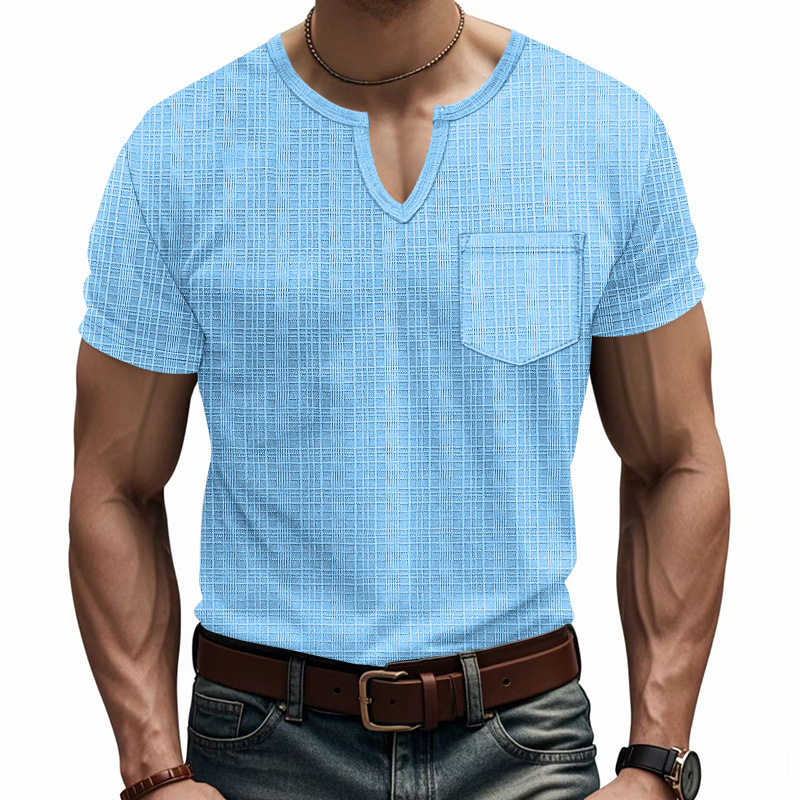 Linen-look Slubbed Loose-fit Breathable Sports Casual V-neck Short-sleeved Top