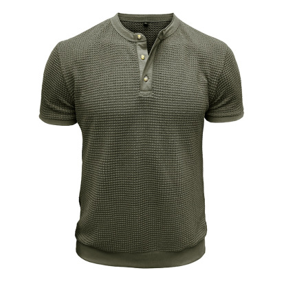 Men's Short-Sleeved Textured Knit Henley T-Shirt Pullover