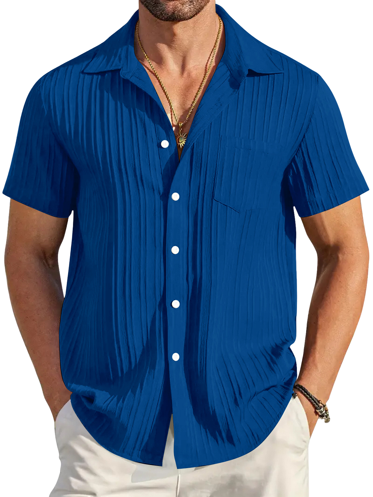 Summer Fashion Striped Color-Block Business Slim-Fit Casual Short-Sleeved Shirt