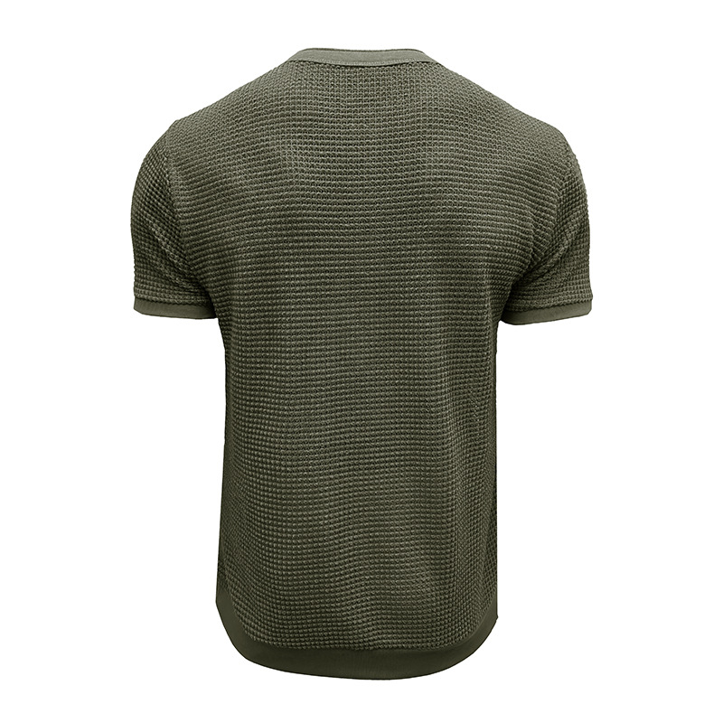 Men's Short-Sleeved Textured Knit Henley T-Shirt Pullover