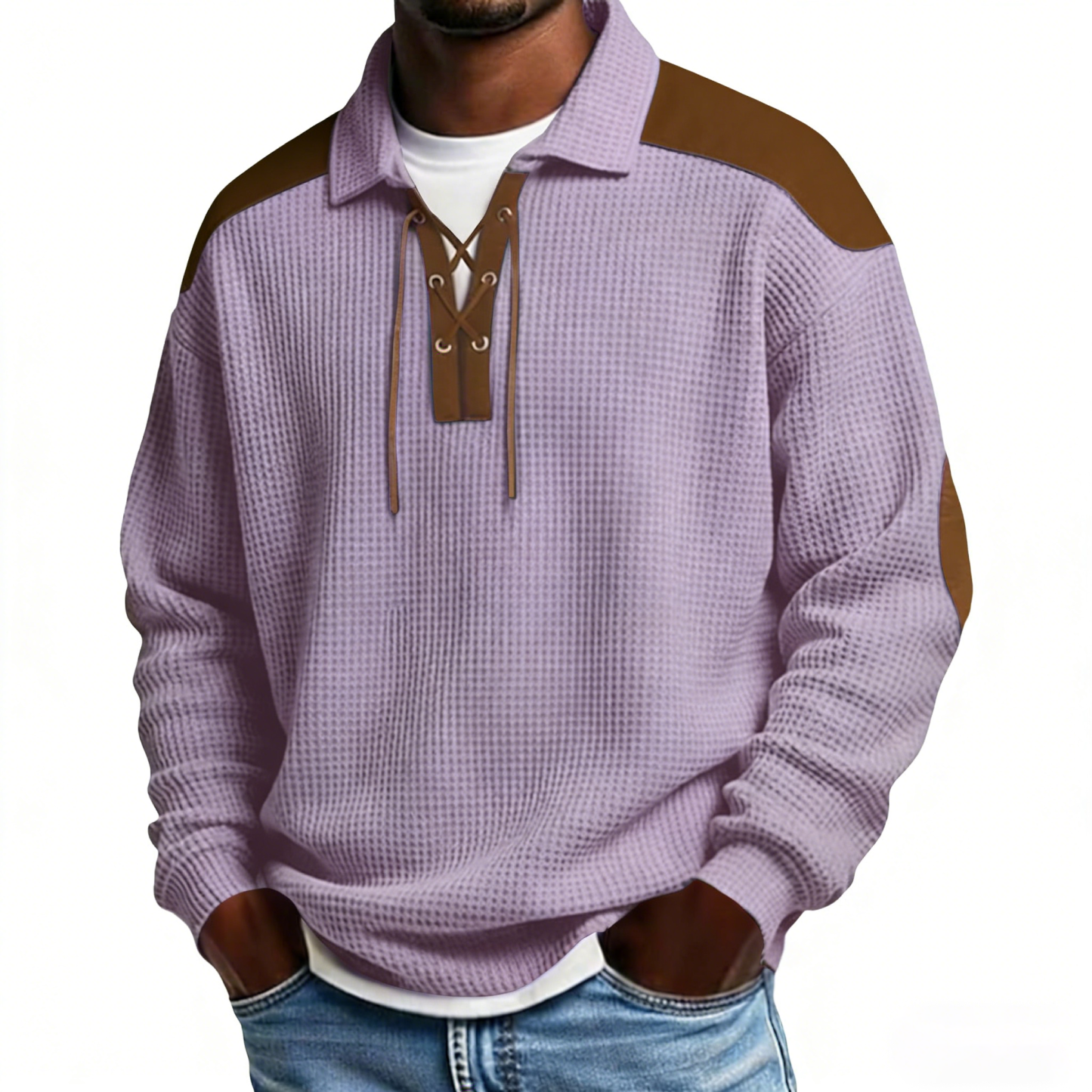 Men's long-sleeved solid color polo shirt/sweatshirt