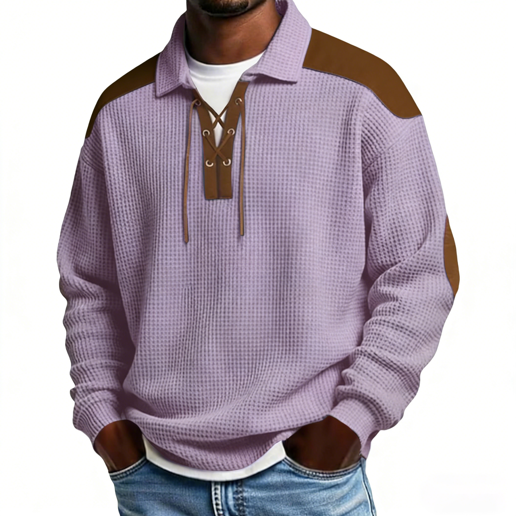 Men's long-sleeved solid color polo shirt/sweatshirt