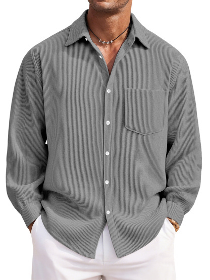 Men's Everyday Casual Solid Color Corduroy Button Lapel Long Sleeve Shirt