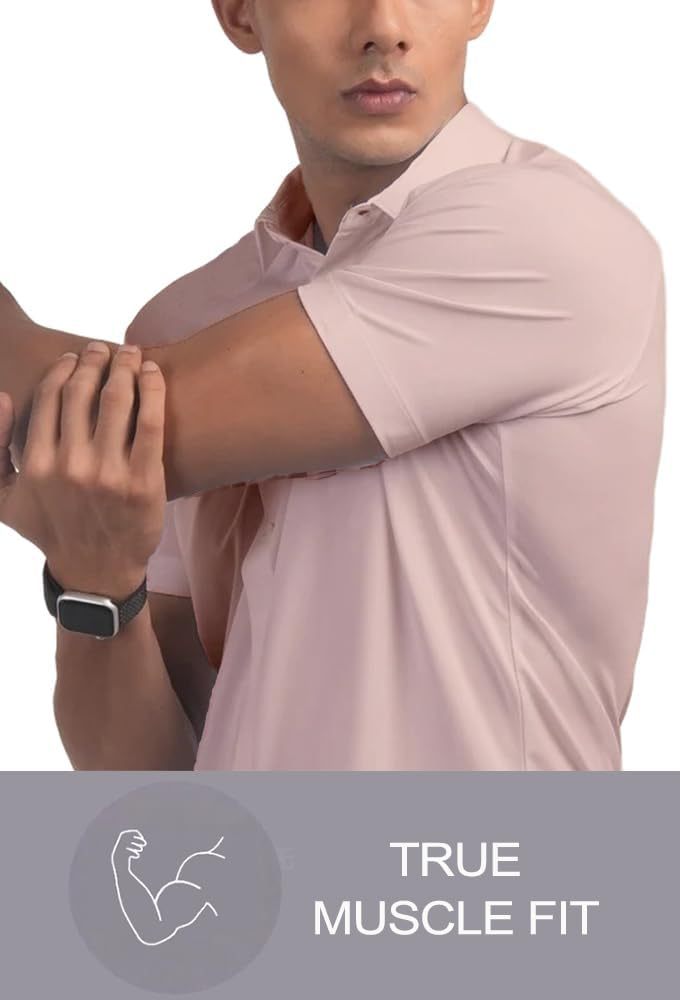 Men’s Muscle Fit Dress Shirts Athletic Slim Fit Short Sleeve Stretch Casual Button Down Shirt