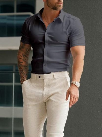 Men’s Muscle Fit Dress Shirts Athletic Slim Fit Short Sleeve Stretch Casual Button Down Shirt