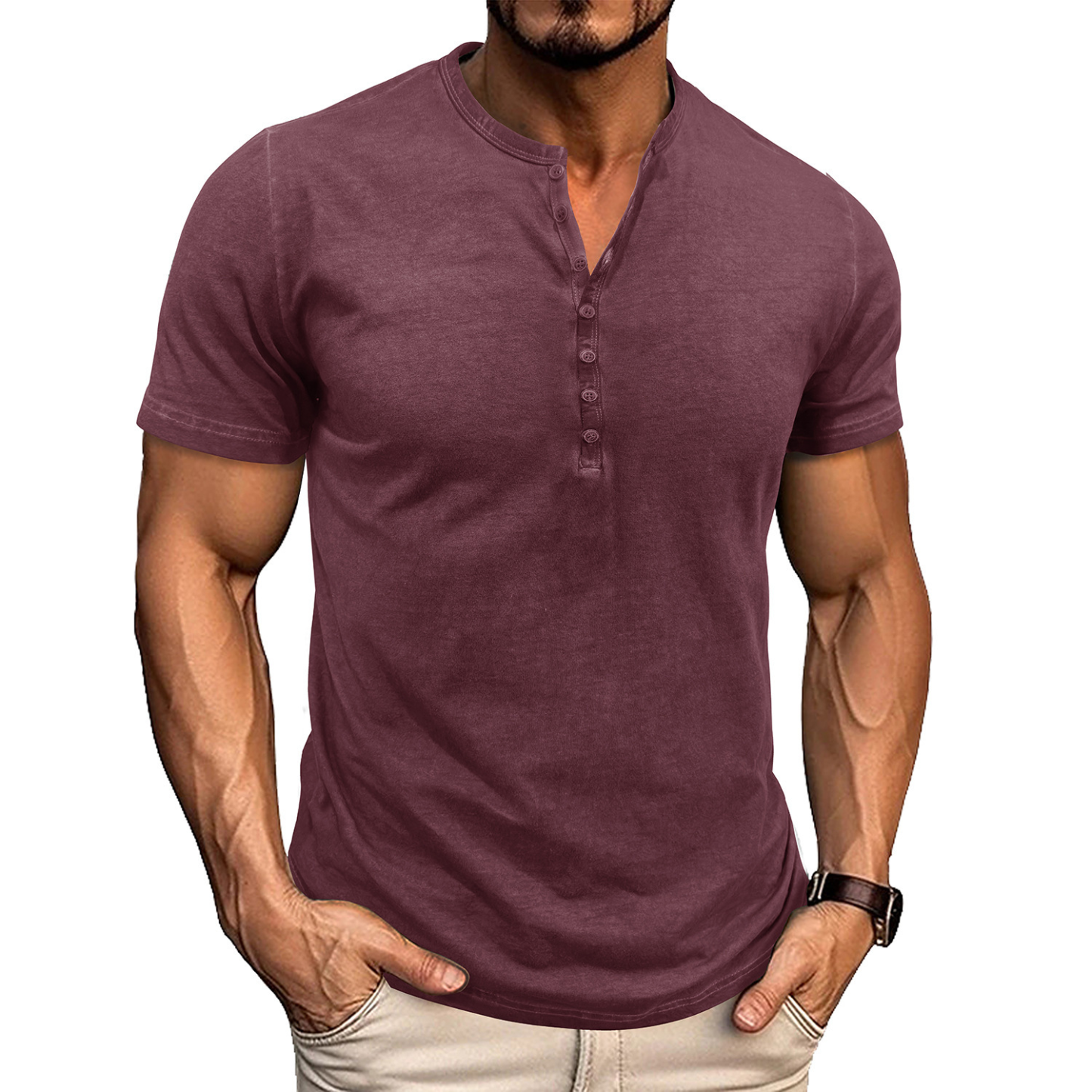 Vintage crew neck henley summer base layer outdoor short-sleeve T-shirt