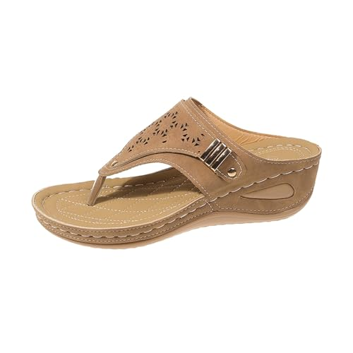 Flip-Flops für Damen – Keilabsatzsandalen mit Fußgewölbestütze – Keilabsatz – Vintage-Sandalen in breiter Weite