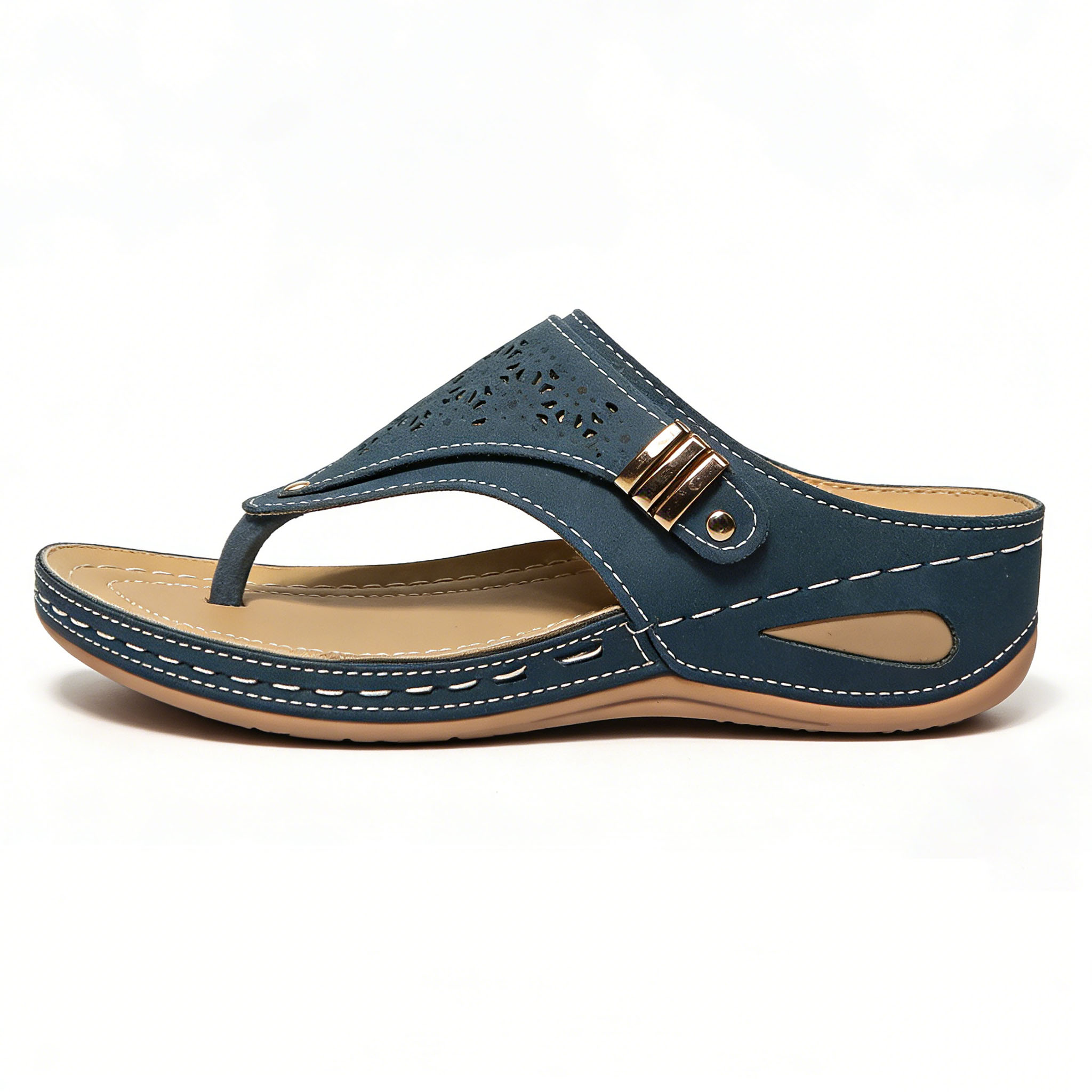 Flip-Flops für Damen – Keilabsatzsandalen mit Fußgewölbestütze – Keilabsatz – Vintage-Sandalen in breiter Weite