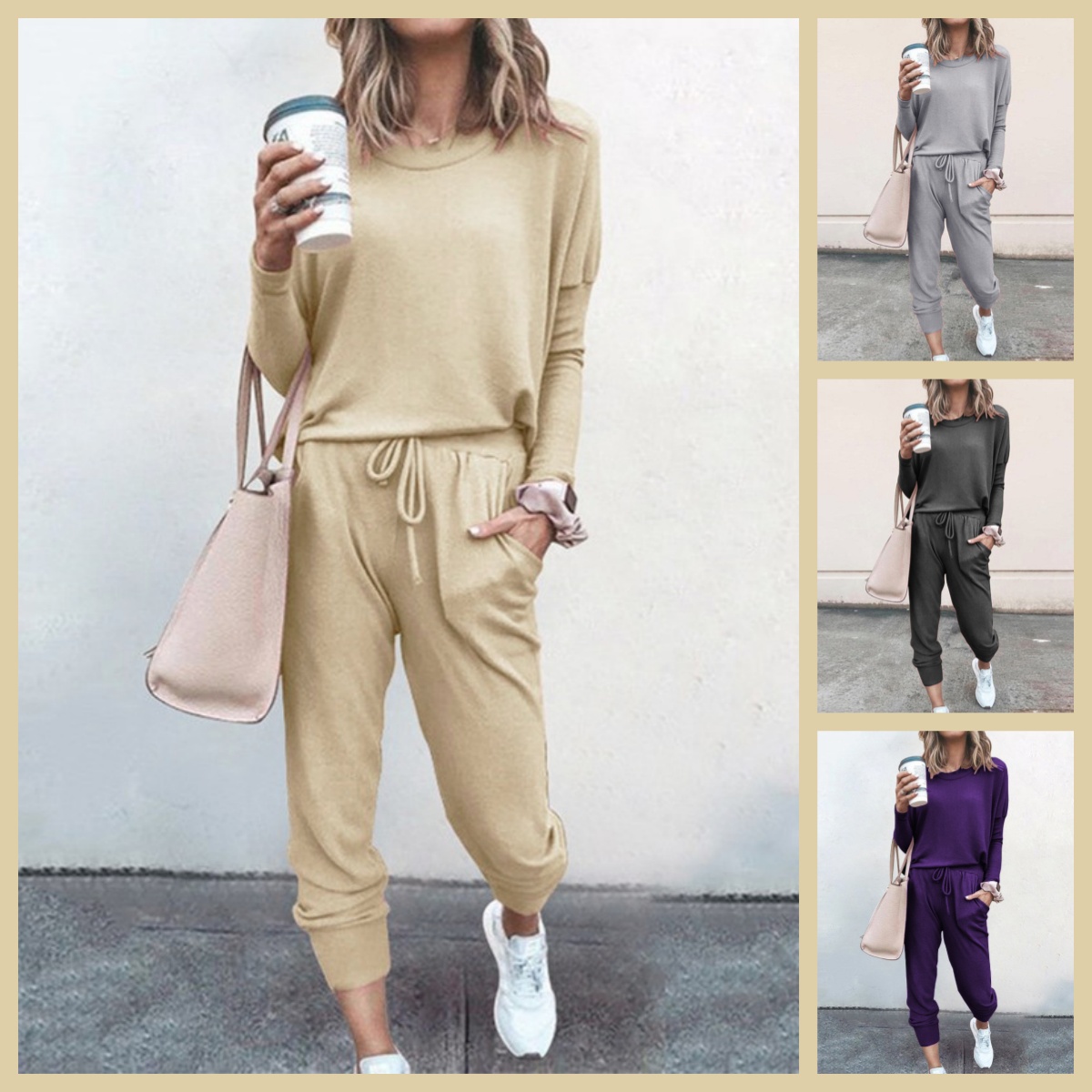 Women's loose and comfortable suit with long sleeves and trousers