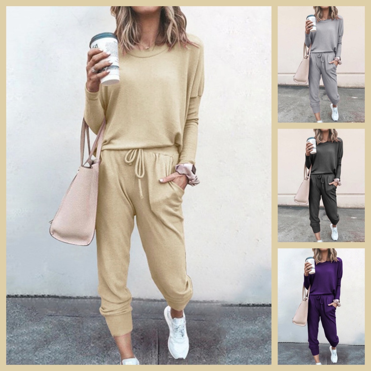 Women's loose and comfortable suit with long sleeves and trousers