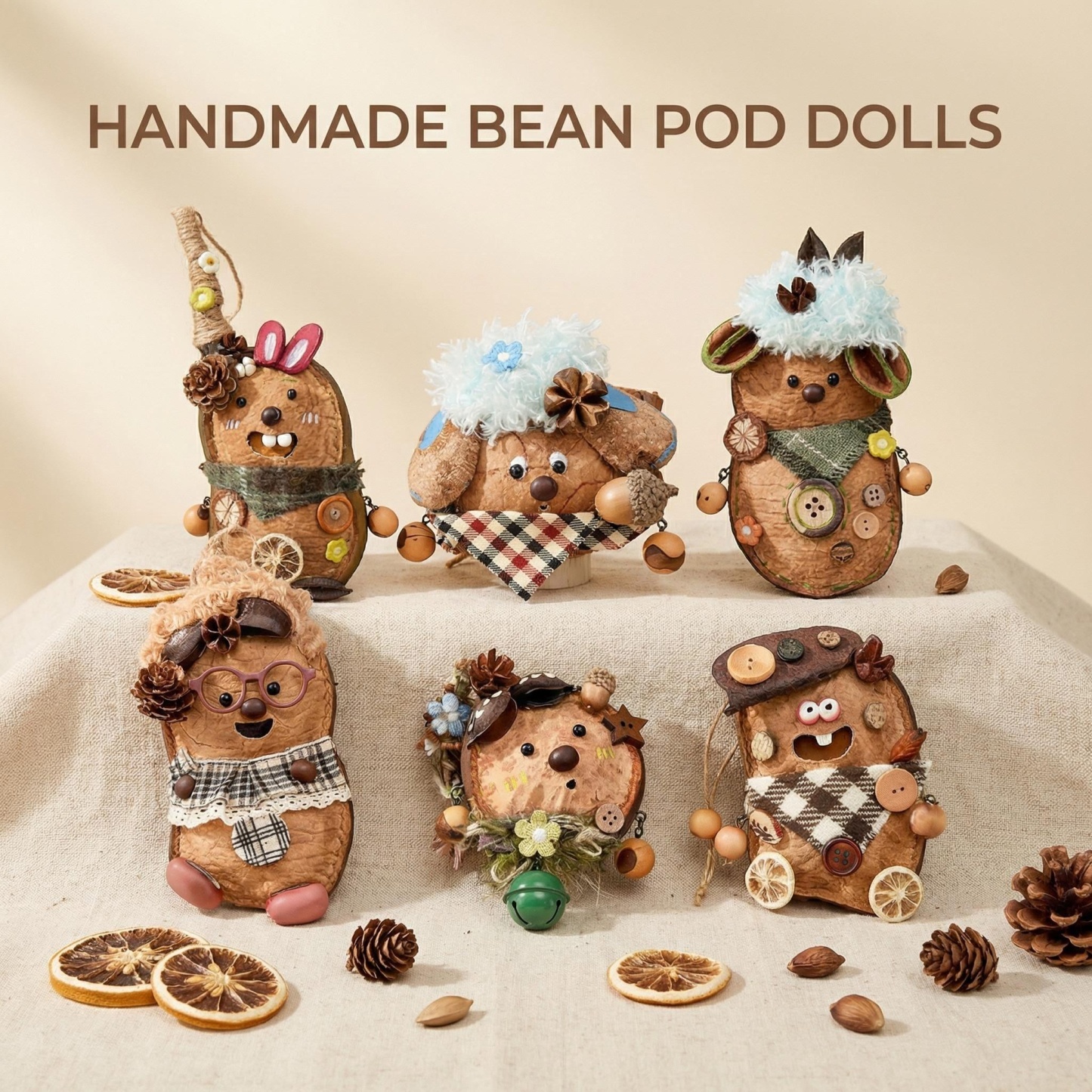 Handmade Natural Seed Bean Pod Dolls - Decor & Accessories