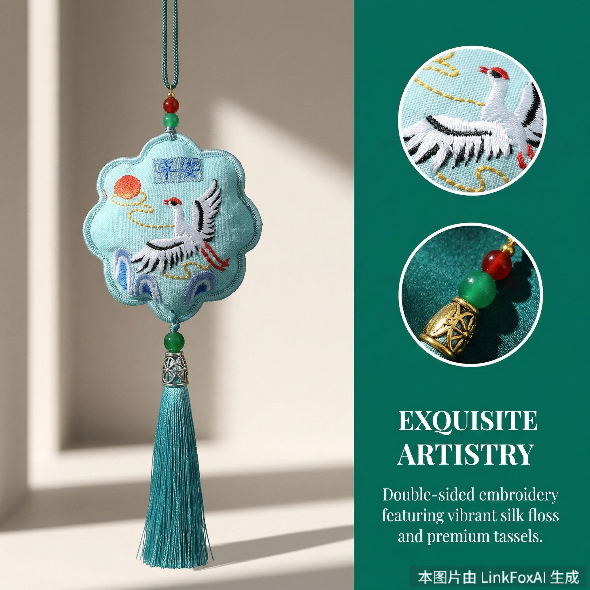  Embroidery Mugwort Pendant with Tassels