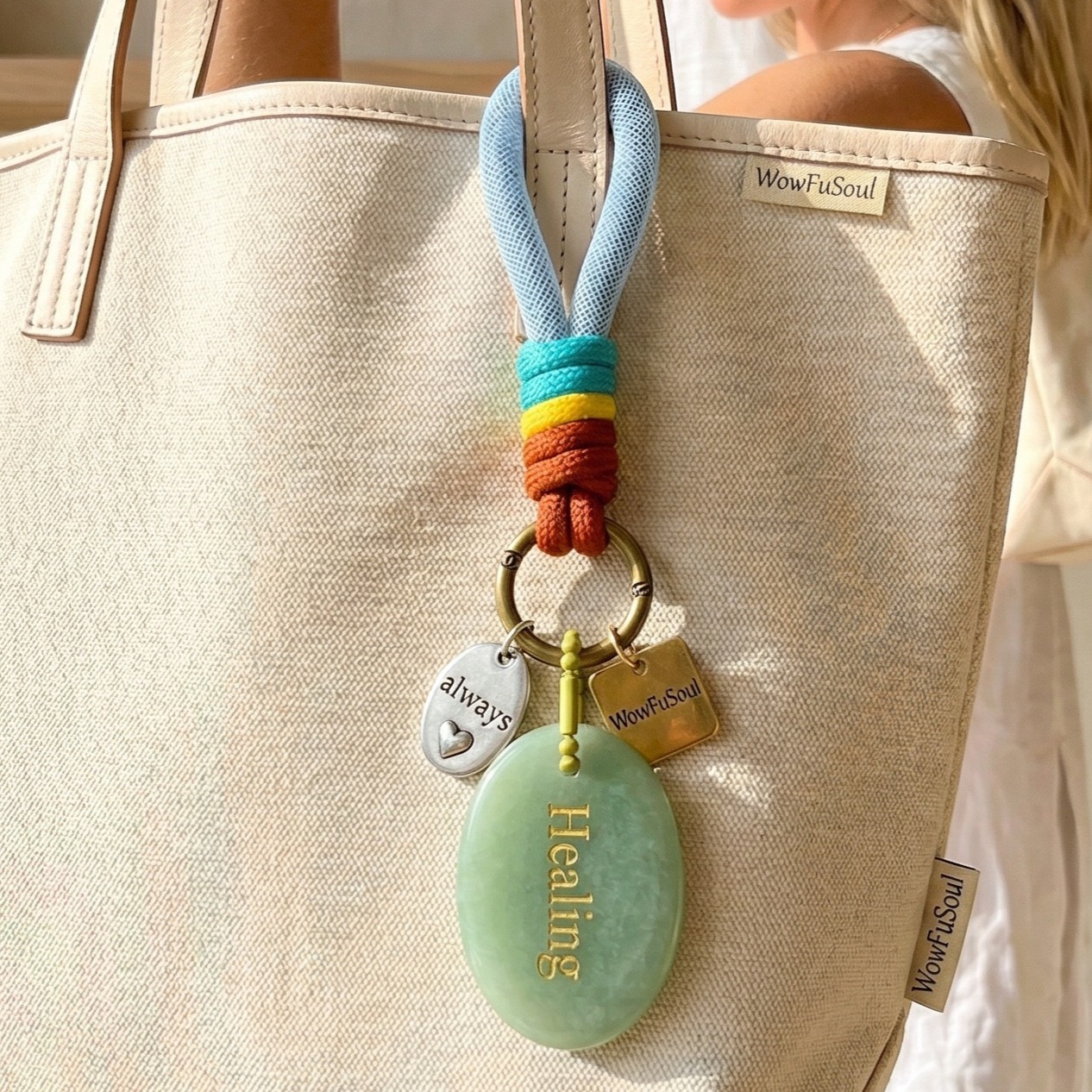 Engraved Gemstone Round Inspirational Bag Charm