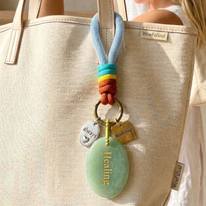 Engraved Gemstone Round Inspirational Bag Charm