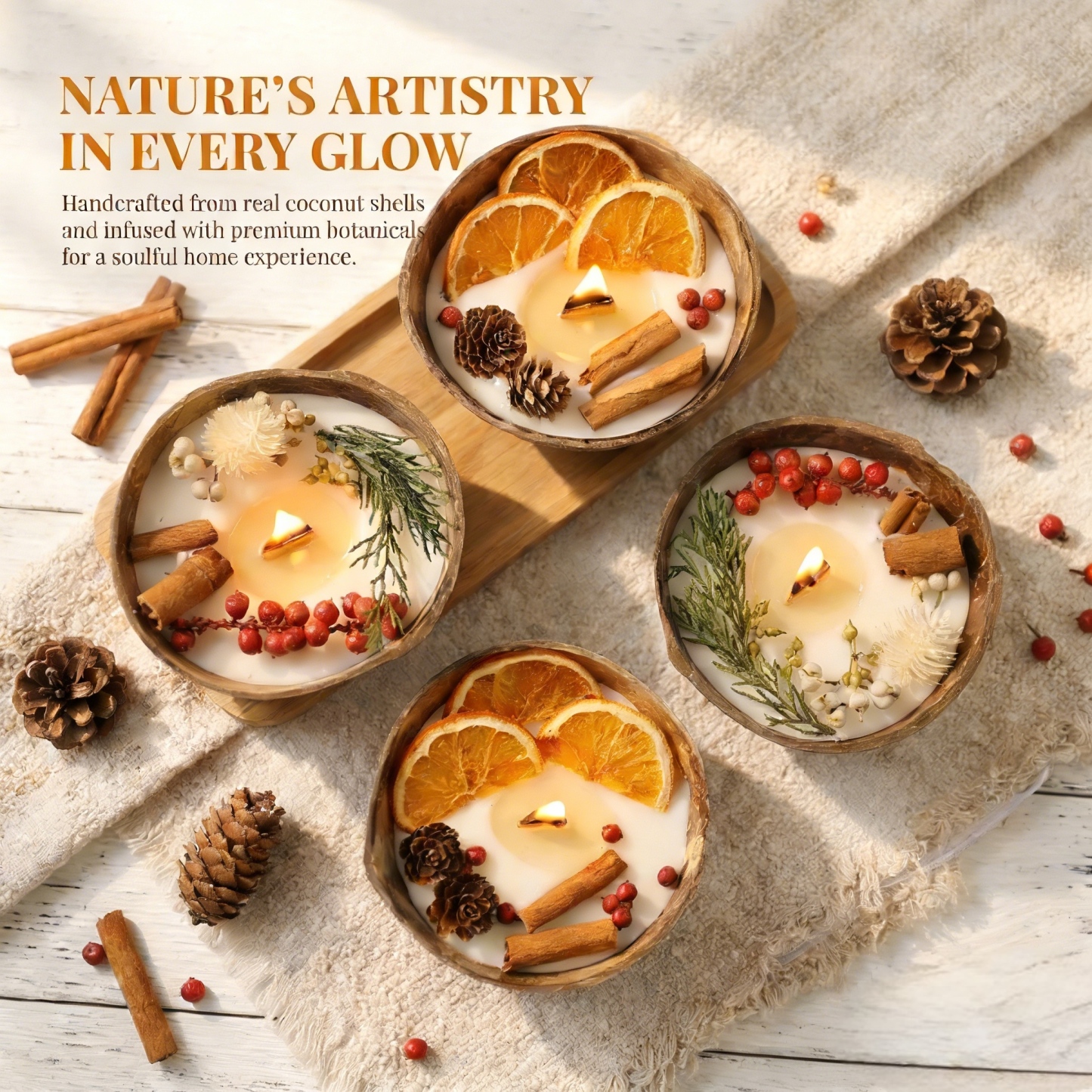 Coconut Bowl Candle with Dried Flowers