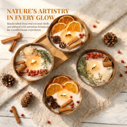 Coconut Bowl Candle with Dried Flowers