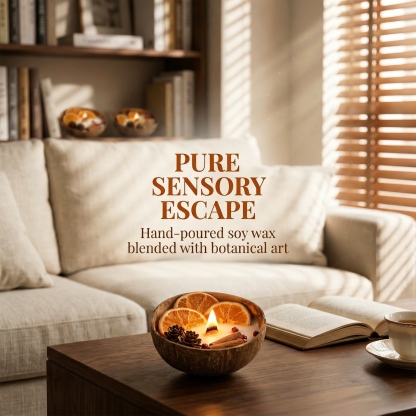 Coconut Bowl Candle with Dried Flowers