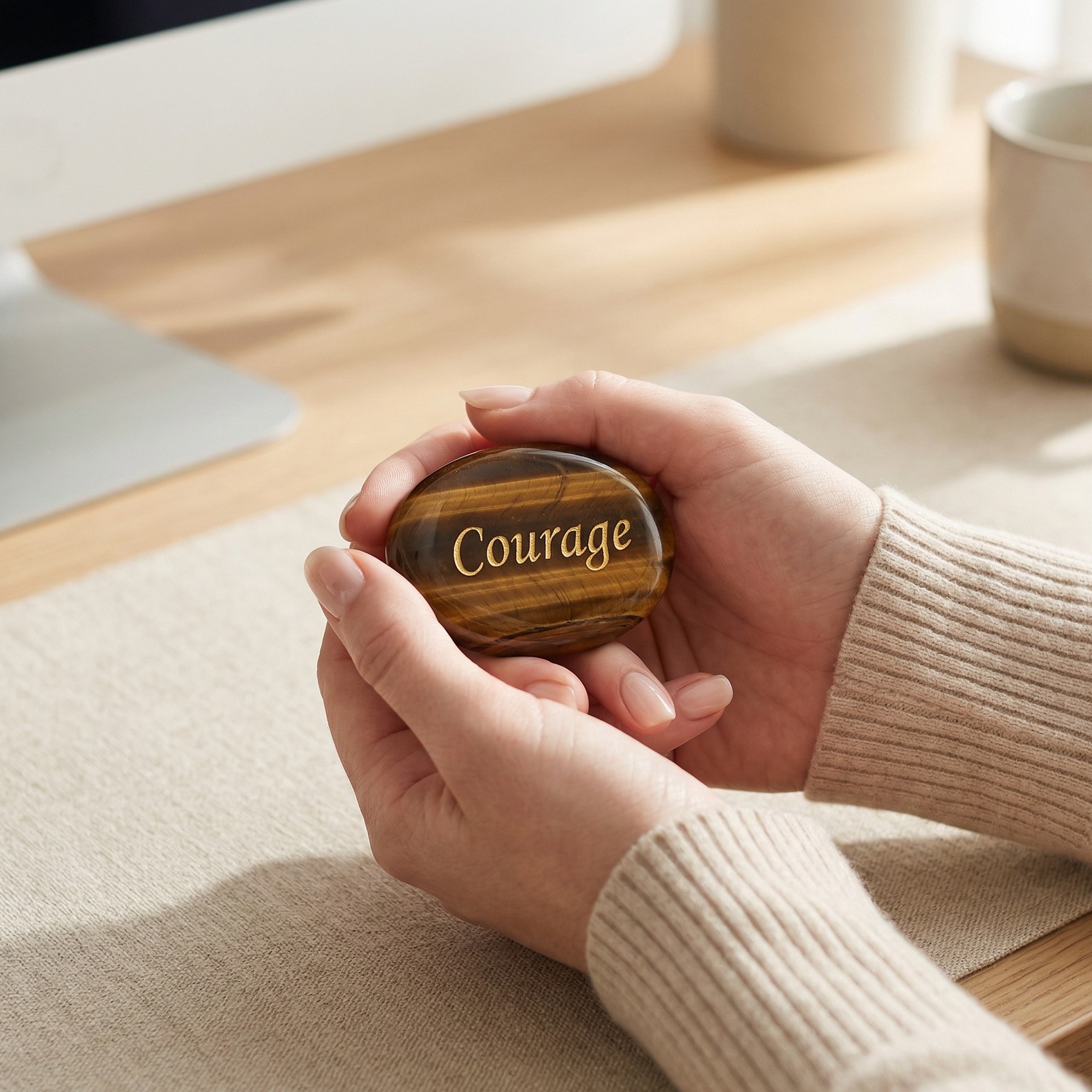 Engraved Gemstone Round Inspirational Bag Charm