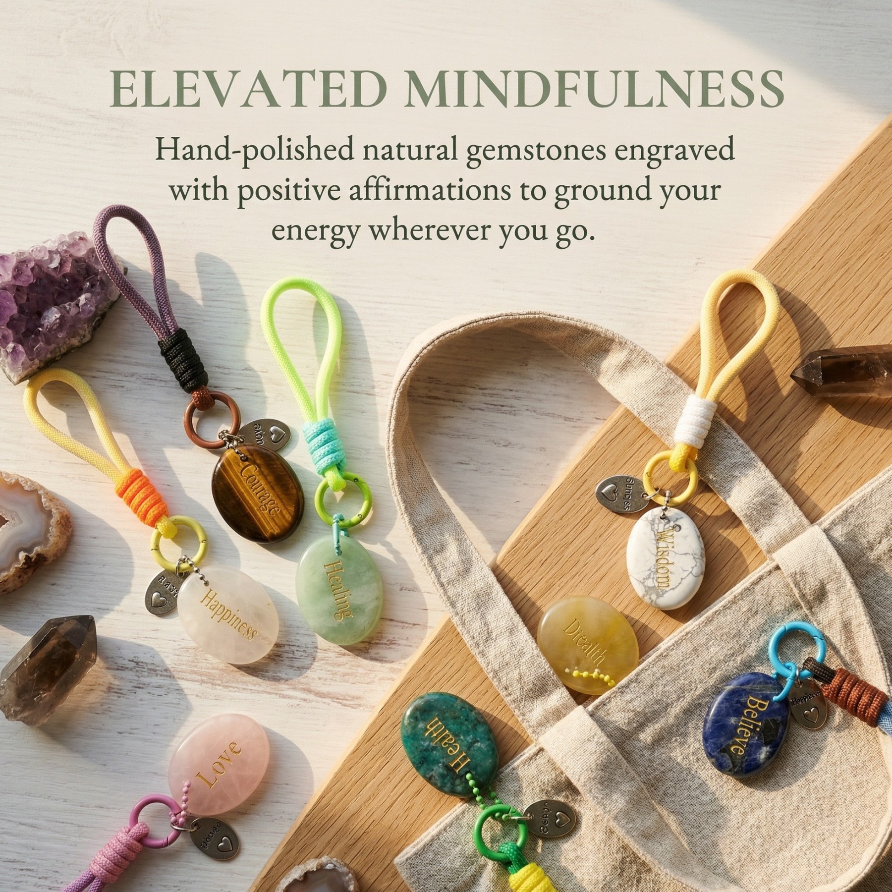 Engraved Gemstone Round Inspirational Bag Charm