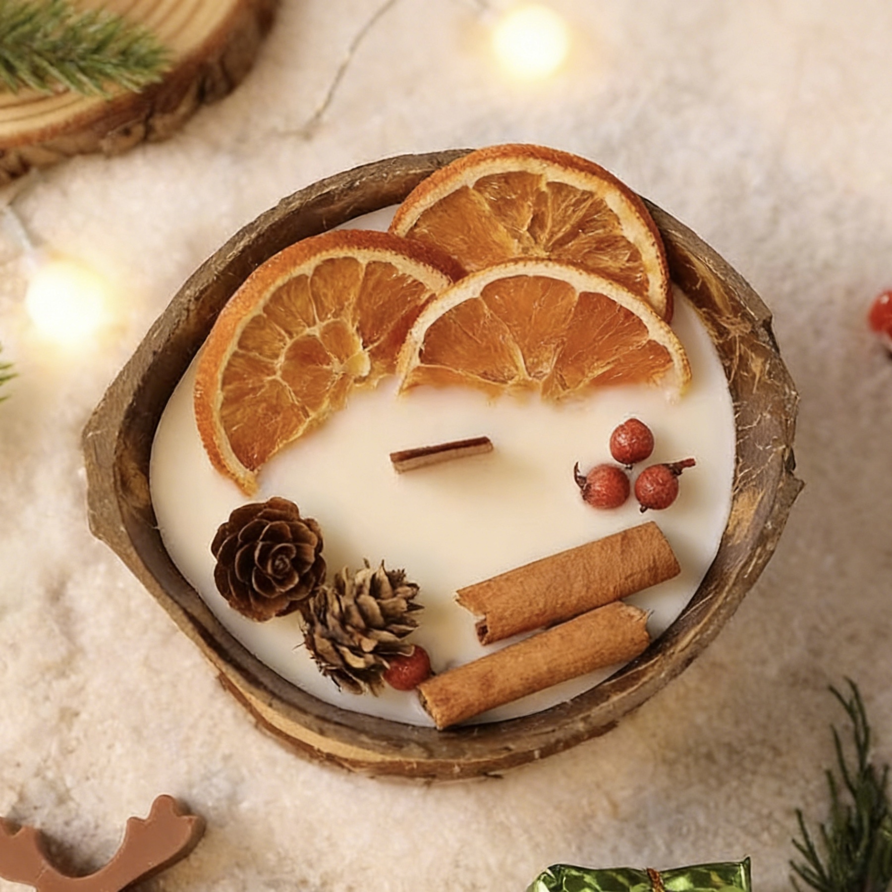 Coconut Bowl Candle with Dried Flowers