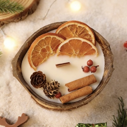 Coconut Bowl Candle with Dried Flowers