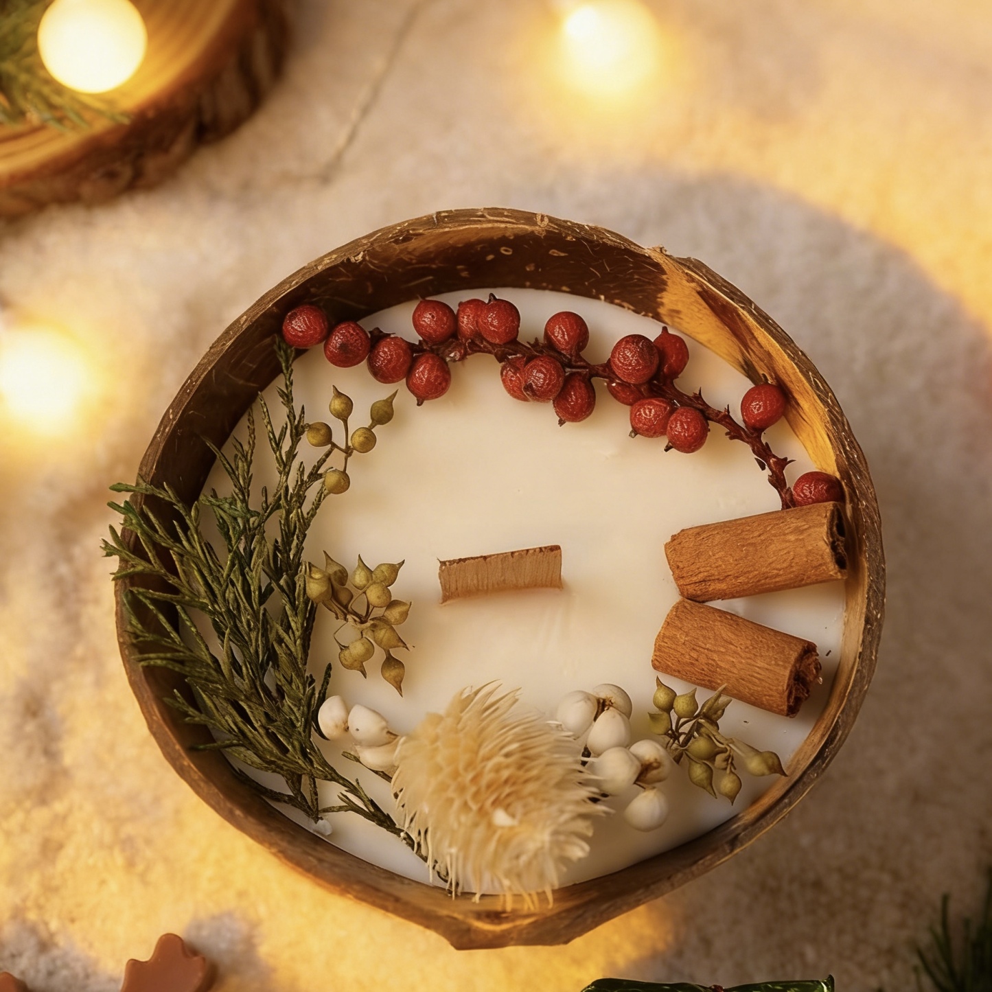 Coconut Bowl Candle with Dried Flowers