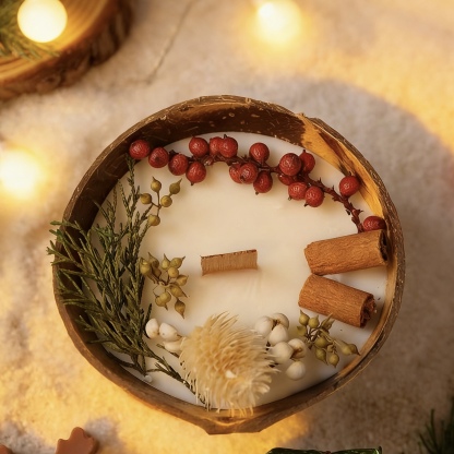 Coconut Bowl Candle with Dried Flowers