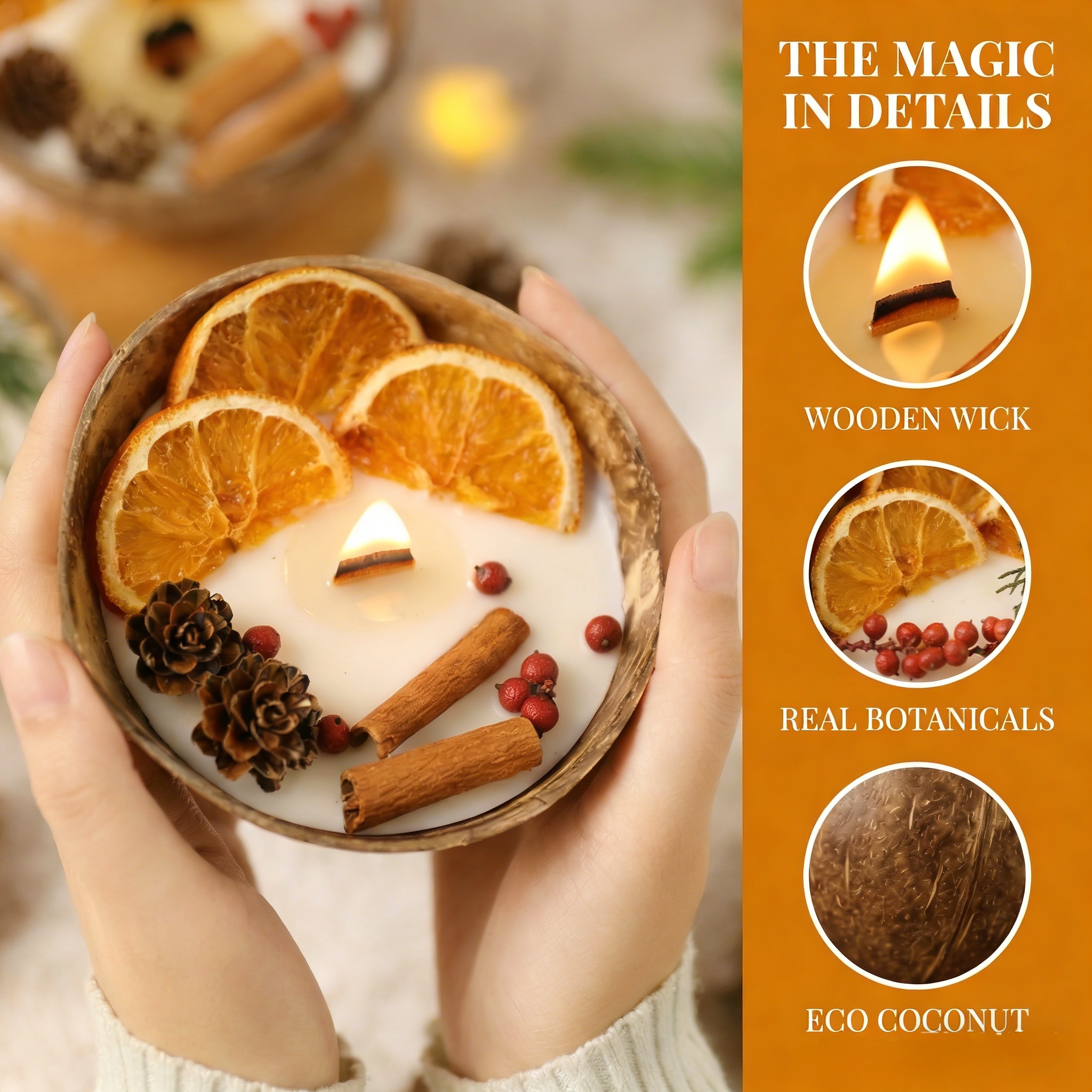 Coconut Bowl Candle with Dried Flowers