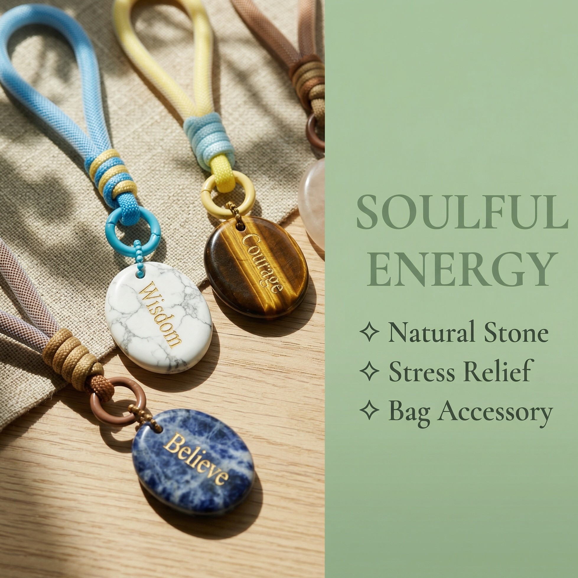 Engraved Gemstone Round Inspirational Bag Charm