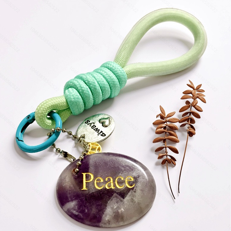 Engraved Gemstone Round Inspirational Bag Charm